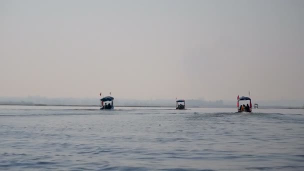 Barcos Viaje Llevan Los Turistas Ver Naturaleza Río — Vídeos de Stock