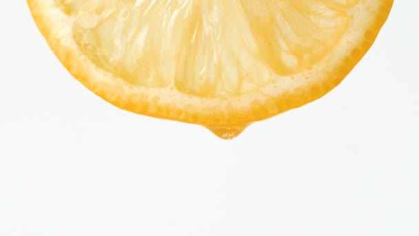 Honung Halv Citron Droppande Vit Bakgrund — Stockvideo