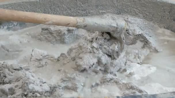 Use Hoe Mixing Mortar Water Construction — Stock Video