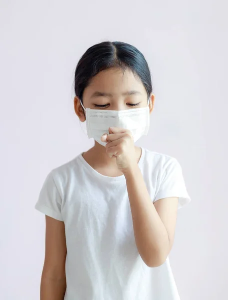 Potret Anak Anak Mengenakan Masker Sanitasi Dan Batuk Wabah Flu — Stok Foto