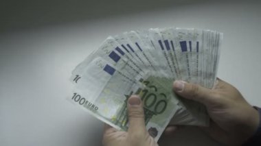 Businessmans el yüz Euro faturaları bir masada sayma