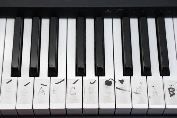 Notes written on piano keys