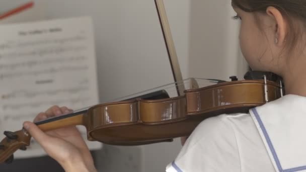 Дитина грає на скрипці з нотами — стокове відео