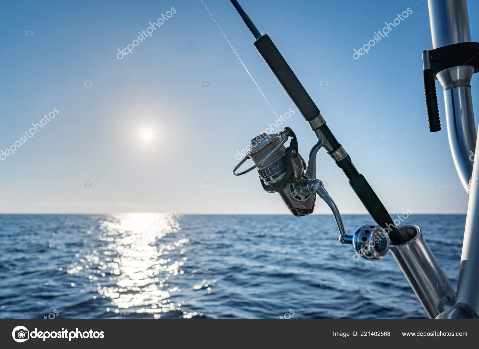Fishing Rod Saltwater Motor Boat Fishery Day Blue Ocean Successful