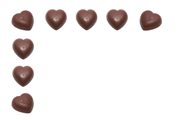 Hintergrund Der Schokolade Herzbonbons Auf Weißem Hintergrund — Stockfoto