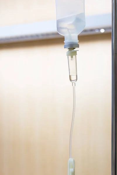 Close Saline Solution Drip Patient Infusion Pump Hospital Copy Space — Stock Photo, Image