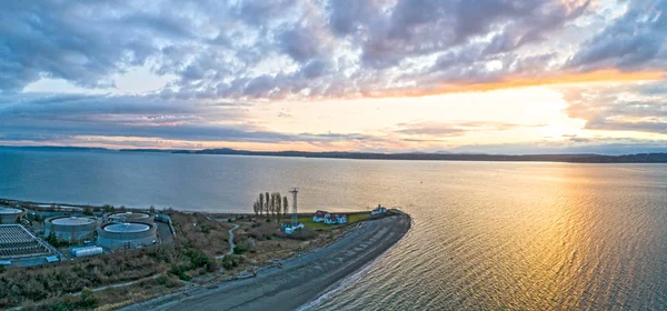 Discovery Park Lighthouse Point Sunset Seattle Washington Vista Aérea — Foto de Stock