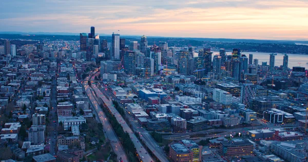 Seattle Washington Full City Antenne Gedreht Reise Destinationen Panorama Freeway — Stockfoto