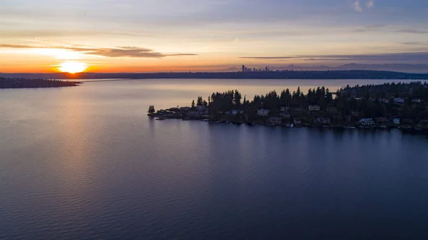Lake Washington Sunset King County Bellevue Seattle — Foto de Stock