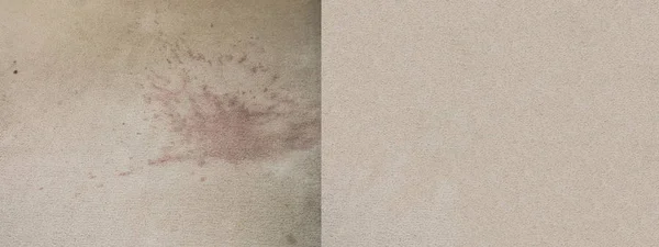 カーペットのクリーニングの前に と後の写真汚いワインステイン スチーム シャンプー — ストック写真