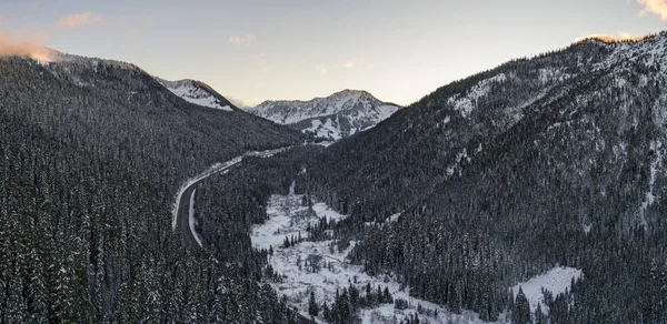 Stevens Pass Washington Naplemente Éjszakai Síelés Légi Panoráma — Stock Fotó