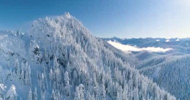 Dağ doruklarına hava panoramik helikopter görünümü güzel kar kaplı ağaçlar bulutlar Woods Cascades aralığı