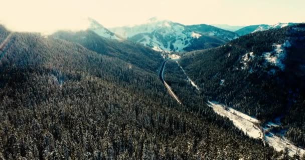Filmische Antenne Bekijken Hoog Boven Mountain Pass Snelweg Weg — Stockvideo
