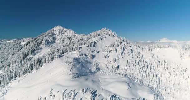 Weergave Van Electric Power Lijnen Transmissie Torens Snow Storm Mountain — Stockvideo