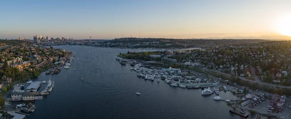 Vista Del Cielo Seattle Arriba Ciudad Lago Union Centro Gas — Foto de Stock