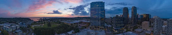 Omówienie Bellevue Washington Downtown Sunset Panorama Różowy Sky City — Zdjęcie stockowe