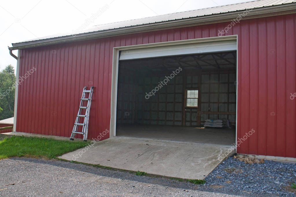 Empty Red Garage on Farm
