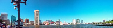 Baltimore, Maryland/USA - May 24, 2018: View of Patapsco River Inner Harbor Waterfront Panoramic Cityscape Skyline clipart