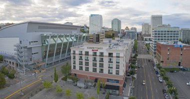 TACOMA, WASHINGTON/USA - April 2017: Aerial View From Downtown Convention Center Marriot and City Skyline clipart