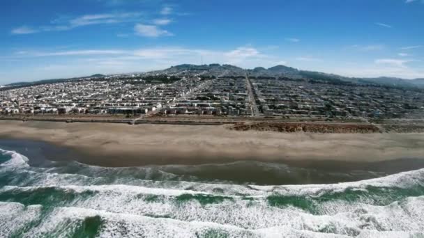 旧金山海洋海滩海岸线看日落地区上大公路空中射击直升机飞行 — 图库视频影像