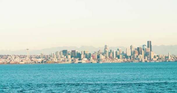 Seattle Puget Sound Volledige City Skyline Long Range Weergave Kopiëren — Stockvideo