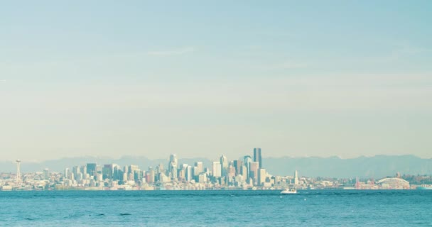 Vista Panorámica Del Paisaje Seattle Waterfront Skyline Elliott Bay Puget — Vídeo de stock