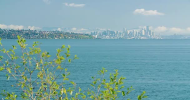 Uitzicht Skyline Van Seattle Washington Stad Van Ver Puget Sound — Stockvideo