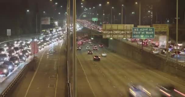 Seattle Rush Hour Traffic Jam Notte Timelapse Interstate Freeway — Video Stock