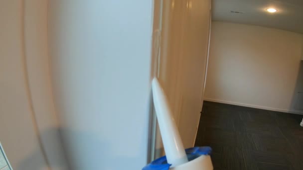 Caulk Gun House Construction Finishing Work Moulding Trim — Stock Footage Caulk Gun House Construction Finishing Work Moulding Trim Video Clip