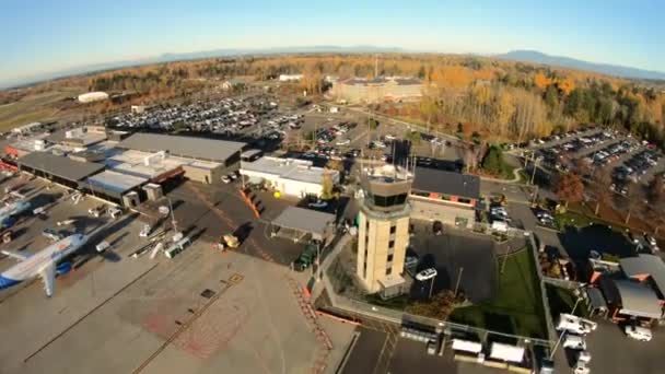 Bellingham Washington Usa Listopad 2018 Zážehu Letadel Nad Řídící Věž — Stock video