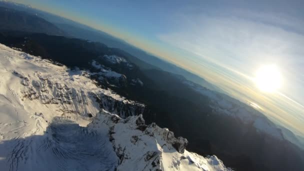 Panoramisch Antenne Weergave Snowy Mount Baker Gletsjer Snow Mountain Gezicht — Stockvideo