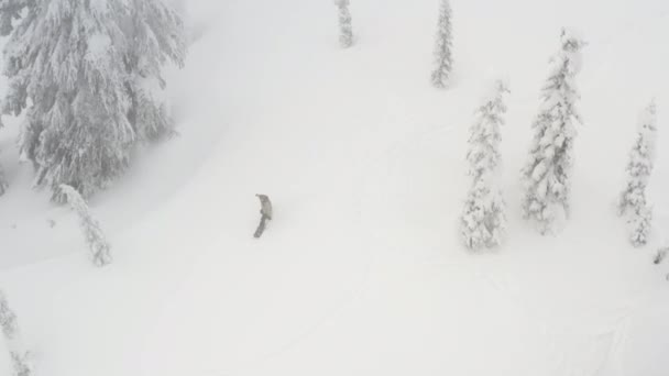 Snowboarding Deportes Extremos Drone Alta Velocidad Vista Aérea Sesión Snowboard — Vídeo de stock