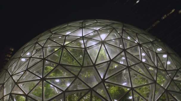 Seattle Washington Usa January 2019 Close Amazon Spheres Headquarters Night — стоковое видео