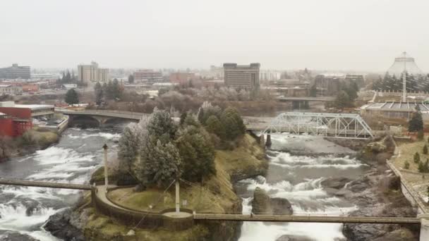 Město Spokane Washingtonské River Park Letecké Dron Nad — Stock video