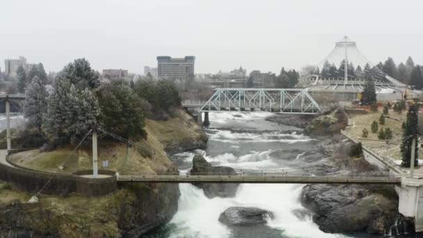 Antenna Spokane River Ponti Riverfront Park — Video Stock