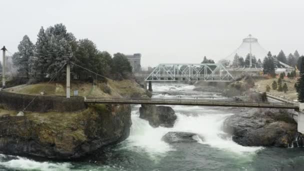 Spokane Nehri Falls Şehir Hava Manzaralı — Stok video