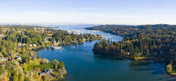 Vue Aérienne Port Enroulement Île Bainbridge Rainier Seattle — Photo