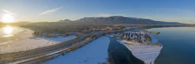Sandpoint Idaho Usa Pano Drone View Lake Pend Oreille Snowy Wint