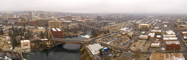 Spokane River and City Skyline Panoramic Aerial View Washington/ — Stock Fotó