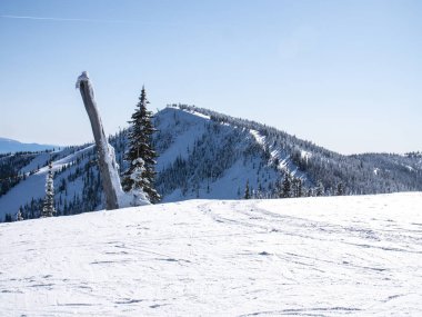 Slopeside dağ sahnesi Schweitzer Idaho Selkirk aralığı