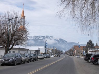 Chewelah, Washington City Downtown binaları kış manzarası