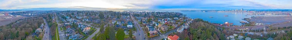 West Seattle 360 Ansicht Nachbarschaft Gemeinschaft Drohne Antenne Sonnenuntergang — Stockfoto