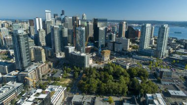 Seattle Skyline havadan görünüm güneşli gün gökdelenler