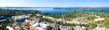 Mercer Adası Lake Washington Havadan Görünüm Yaz Güneşli Gün Belle