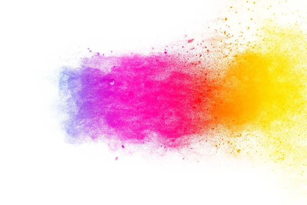 Explosión Polvo Multicolor Sobre Fondo Blanco Lanzado Partículas Polvo Colores — Foto de Stock