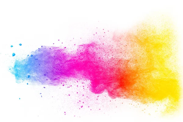 Explosión Polvo Multicolor Sobre Fondo Blanco Lanzado Partículas Polvo Colores — Foto de Stock