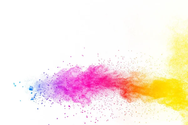 Esplosione Polvere Multi Colore Sfondo Bianco Lanciato Particelle Polvere Colorate — Foto Stock