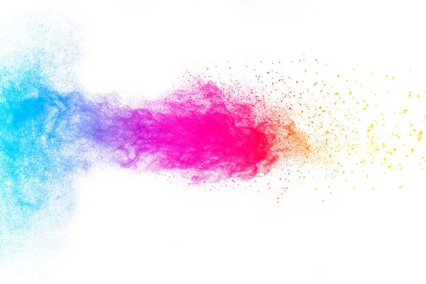 Explosion Poudre Multicolore Sur Fond Blanc Lancement Particules Poussière Colorées — Photo
