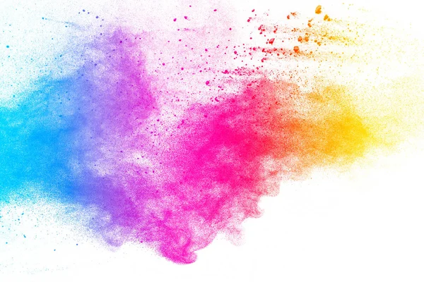 Explosión Polvo Multicolor Sobre Fondo Blanco Lanzó Partículas Polvo Colores — Foto de Stock