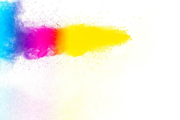Explosión Polvo Multicolor Sobre Fondo Blanco Lanzó Partículas Polvo Colores —  Fotos de Stock